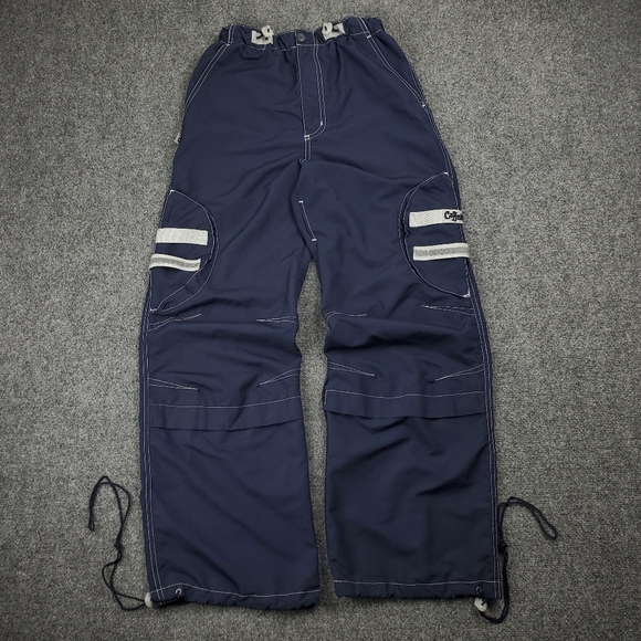 Vintage Y2K Caffeine Rave Pants Small Wide Leg Baggy Cargo Paratrooper Polyester